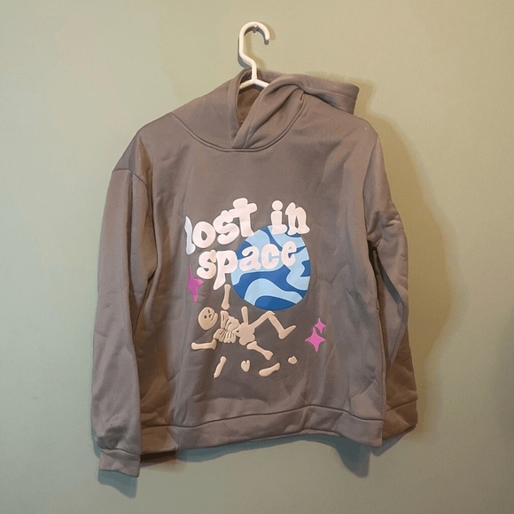 NWT Lost In Space Womens Graphic Fleece Lined Pullover Hoodie Gray Medium - Picture 1 of 5